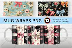 Floral Coquette Bows Mug Wrap Sublimation Designs Product Image 1