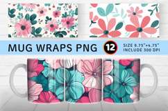 Pink and Teal Flowers Mug Wrap Sublimation Designs Product Image 1
