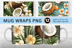 Coconut Flower Garden Tropical Mug Wrap Sublimation Designs Product Image 1