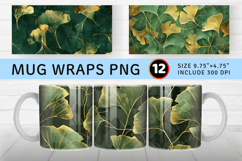 Green and Gold Ginkgo Mug Wrap Sublimation Designs Product Image 1