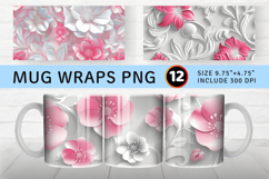 3D Pink and White Floral Mug Wrap Sublimation Designs Product Image 1