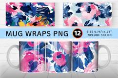 Preppy Painted Strokes Floral Mug Wrap Sublimation Designs Product Image 1