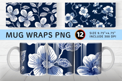 Navy Batik Bloom Mug Wrap Sublimation Designs Product Image 1