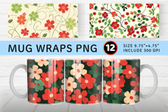 Red and Green Cute Flowers Mug Wrap Sublimation Designs Product Image 1