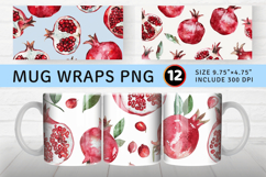 Watercolor Pomegranate Mug Wrap Sublimation Designs Product Image 1