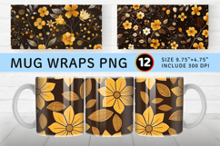 Brown &amp; Yellow Floral Mug Wrap Sublimation Designs Product Image 1