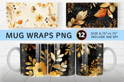 Glitter Gold Autumn Floral Mug Wrap Sublimation Designs Product Image 1