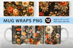 Vintage Fall Flowers mug wrap sublimation Designs Product Image 1
