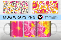 Bright Pink &amp; Yellow Floral Mug Wrap Sublimation Designs Product Image 1