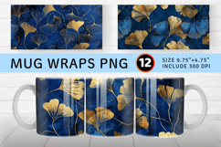 Blue and Gold Ginkgo Mug Wrap Sublimation Designs Product Image 1