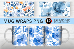 Pastel Blue Watercolor Floral Mug Wrap Sublimation Designs Product Image 1