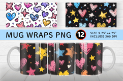 Cute Doodles Hearts Stars Mug Wrap Sublimation Designs Product Image 1