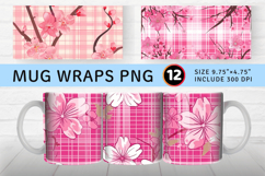 Pink Sakura Flowers Plaid Mug Wrap Sublimation Designs Product Image 1