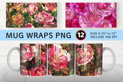 Stained Glass Pink Rose Mug Wrap Sublimation Designs Product Image 1