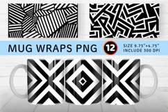 Geometric Black and White Mug Wrap Sublimation Designs Product Image 1