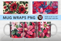 Red Passion Flowers Bouquet Mug Wrap Sublimation Designs Product Image 1
