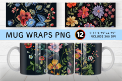 Botanical Embroidery Floral Mug Wrap Sublimation Designs Product Image 1