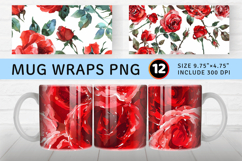 Romantic Watercolor Red Roses Mug Wrap Sublimation Designs Product Image 1