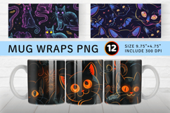 Halloween cats bats creepy kawaii glowing Mug Wrap Sublimati Product Image 1