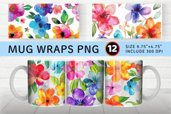 Colorful Watercolor Flower Mug Wrap Sublimation Designs Product Image 1