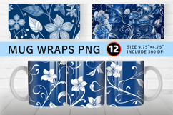 White Line on Blue Floral Mug Wrap Sublimation Designs Product Image 1
