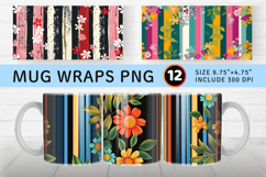 Floral Stripes Party Mug Wrap Sublimation Designs Product Image 1