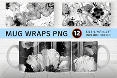Black &amp; White Alcohol Ink Floral Mug Wrap Sublimation Design Product Image 1
