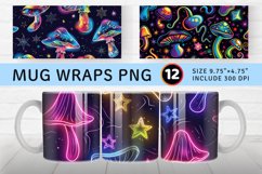 Neon Funky Fantasy Mushroom Star Mug wrap Sublimation Design Product Image 1