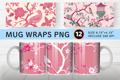 Pink Chinoiserie Mug Wrap Sublimation Designs Product Image 1