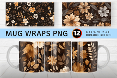 Brown Boho Floral Mug Wrap Sublimation Designs Product Image 1