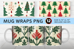 Red &amp; green tree Christmas Mug Wrap Sublimation Designs Product Image 1
