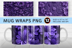 3D Violet Floral Mug Wrap Sublimation Designs Product Image 1