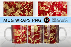 Red and Gold Luxury Flora Mug Wrap Sublimation Designs Product Image 1