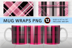 Pink &amp; Black Plaid Stripes Mug Wrap Sublimation Designs Product Image 1