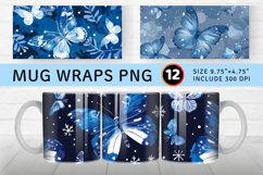 Winter Blue Butterfly Mug Wrap Sublimation Designs Product Image 1