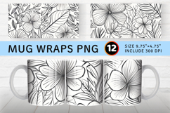 Botanical Line Art Floral Mug Wrap Sublimation Designs Product Image 1