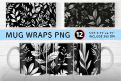 Black Floral Leaves Herbs Mug Wrap Sublimation Designs Product Image 1