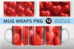 Red 3D Hearts Mug Wrap Sublimation Designs Product Image 1