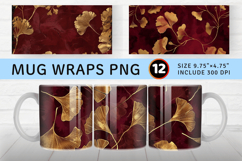 Burgundy and Gold Ginkgo Mug Wrap Sublimation Designs Product Image 1