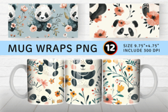 Floral Baby Panda Mug Wrap Sublimation Designs Product Image 1