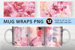 Pink Watercolor Floral Mug Wrap Sublimation Designs Product Image 1