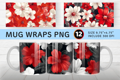 Red &amp; White Flowers Mug Wrap Sublimation Designs Product Image 1