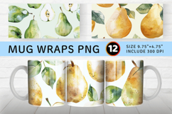 Watercolor Pears Mug Wrap Sublimation Designs Product Image 1
