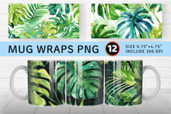 Watercolor Tropical Leaves Mug Wrap Sublimation Designs Product Image 1