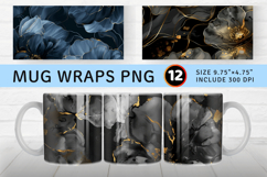 Black Alcohol Ink Flowers Mug Wrap Sublimation Designs Product Image 1