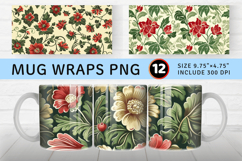 Red &amp; Green Vintage Flowers Mug Wrap Sublimation Designs Product Image 1