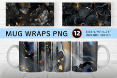 Luxury Black Alcohol Ink Flowers Mug Wrap Sublimation Design Product Image 1