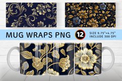 Navy and Gold Floral Mug wrap Sublimation Designs Product Image 1