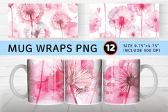 Watercolor Pink Dandelion Mug Wrap Sublimation Designs Product Image 1