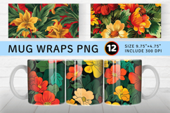 Red Green &amp; Yellow Floral Mug Wrap Sublimation Designs Product Image 1